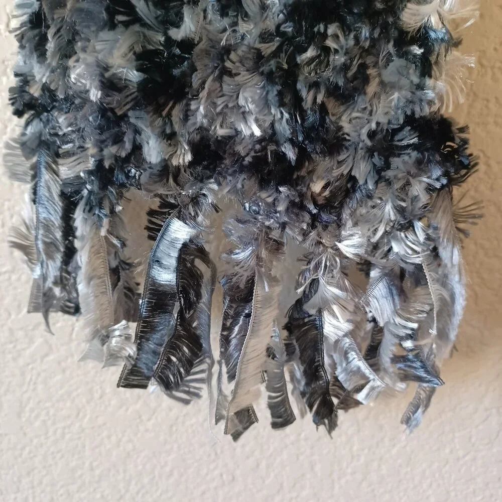 3/$25 SALE Croft & Barrow Long Chenille Scarf Fringe Black White Silver, 75
